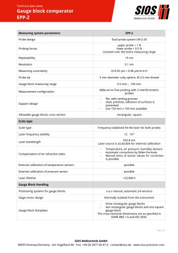 Technical data sheet: Gauge Block Calibration System EPP-2