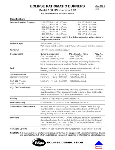 ECLIPSE RATIOMATIC BURNERS Model 150 RM-Version 1.01