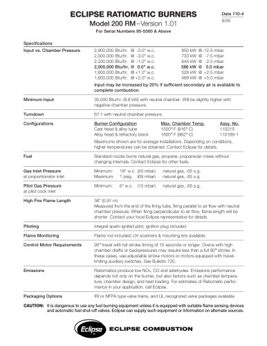 ECLIPSE RATIOMATIC BURNERS Model 200 RM-Version 1.01