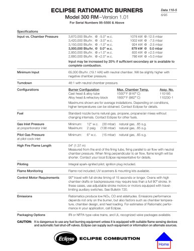 ECLIPSE RATIOMATIC BURNERS Model 300 RM-Version 1.01