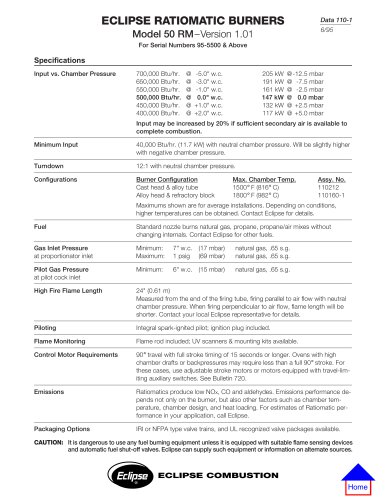 ECLIPSE RATIOMATIC BURNERS Model 50 RM-Version 1.01