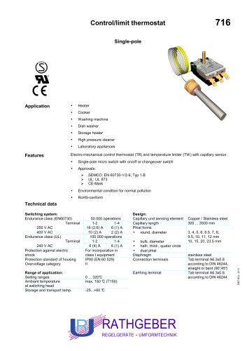 Control/limit thermostat Single Pole 716