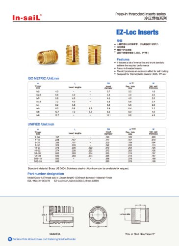 In-saiL press-in threaded insert EZL series