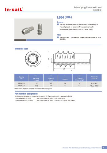 LBA series Without slot, similar to DIN 7965, well suited for automaticinsertion.