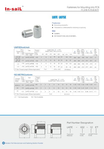 LKFE Broaching standoffs, threaded or unthreaded forstacking or spacing.