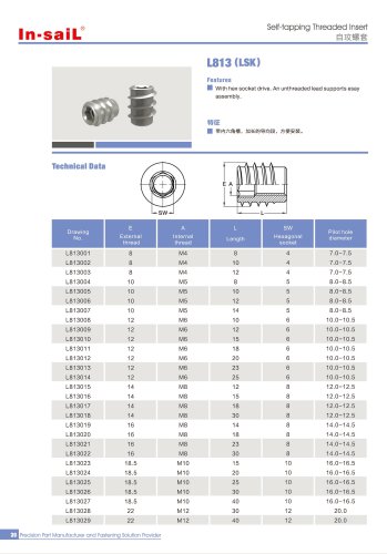 LSK series With hex soket drive, an unthreaded lead supports easyassembly.