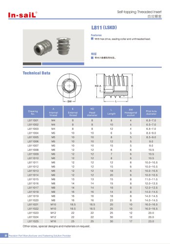 LSKD series With hex drive, sealing collar and unthreaded lead.