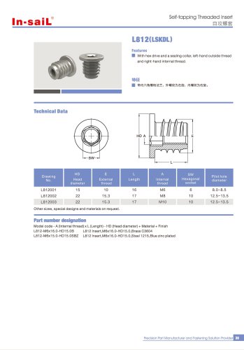 LSKDL series With hex drive and a sealing collar, left-hand outsidethread and right-hand internal thread.