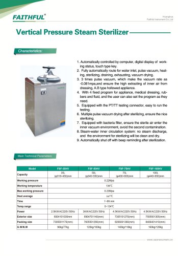 Vertical Pressure steam Sterilizer FSF_HV