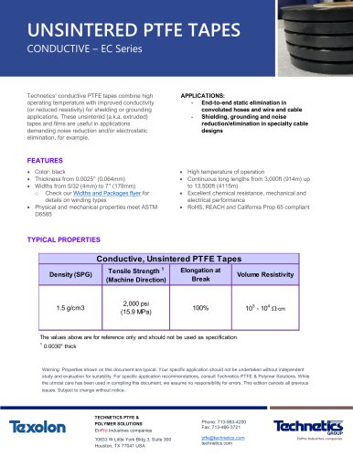 UNSINTERED PTFE TAPES CONDUCTIVE – EC Series