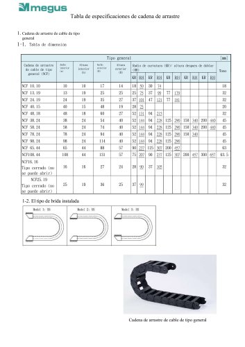 ES-Tabla de especificaciones de cadenas portacables
