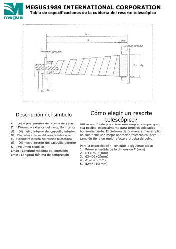 ES-Tabla de especificaciones de la cubierta del resorte telescópico