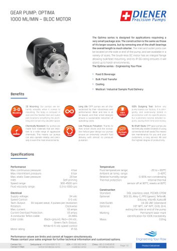 GEAR PUMP: OPTIMA1000 ML/MIN – BLDC MOTOR