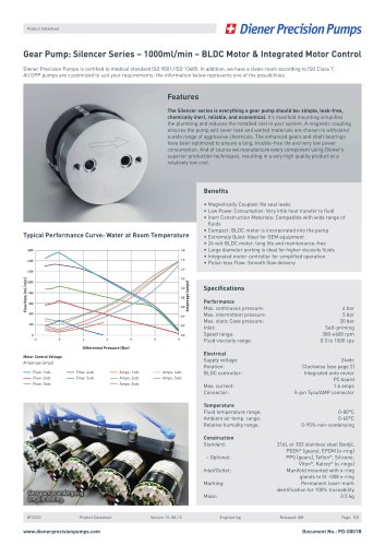 PD 0001B: Gear Pump Silencer Series 1000 ml/min - BLDC Motor & IMC