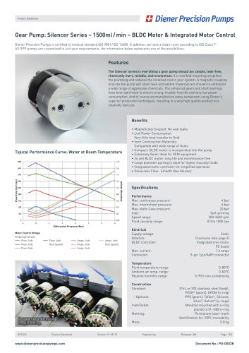 PD 0002B: Gear Pump Silencer Series 1500 ml/min - BLDC Motor & IMC