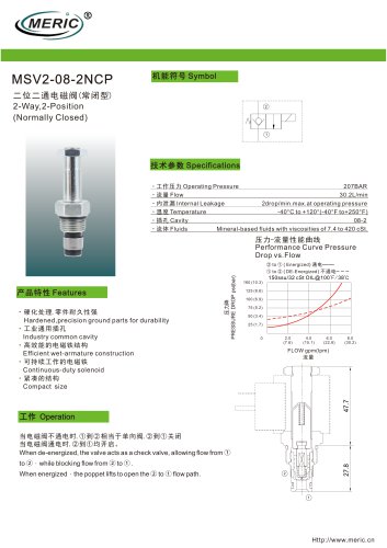 Poppet hydraulic directional control valve MSV2-08-2NCP