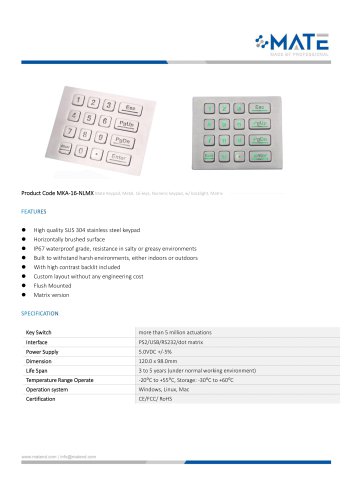 MATE MKA-16-NLMX Dot Matrix Keypad with Backlight