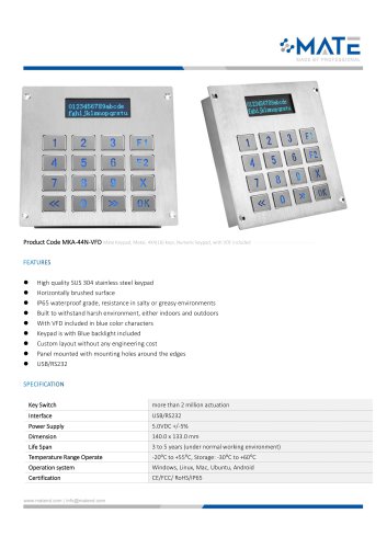 MATE MKA-44N-VFD Professional VFD Keypad 16 Keys