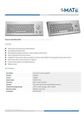 MATE MKA-63-BM Desktop Keyboard with Trackball