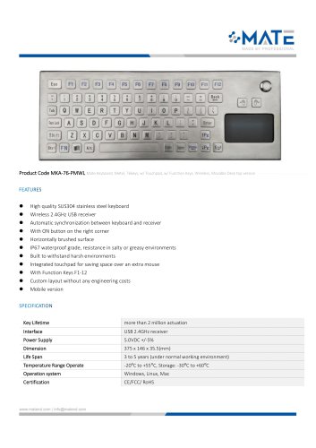 MATE MKA-76-PNWL Wireless Stainless Steel Keyboard