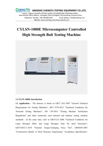 CYLSN-1000E Microcomputer Controlled High Strength Bolt Testing Machine