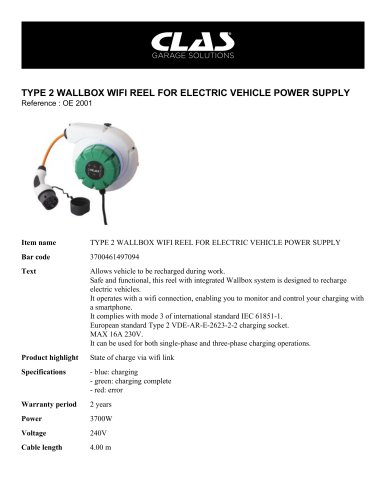 TYPE 2 WALLBOX WIFI REEL FOR ELECTRIC VEHICLE POWER SUPPLY