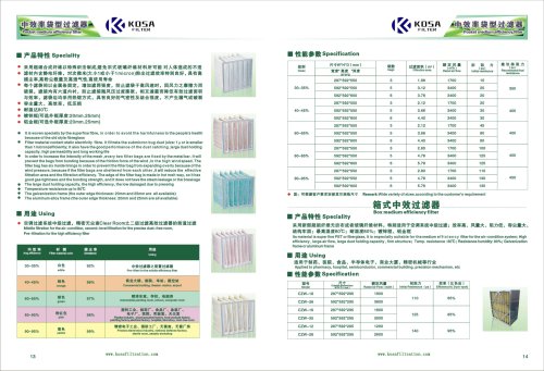 Pocket medium efficiency  fiber bag filter KOSA FILTER