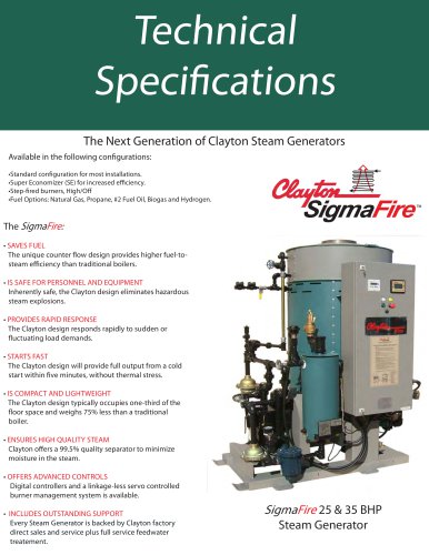 Model SF25-35, 25 & 35 BHP Steam Generator Specifications