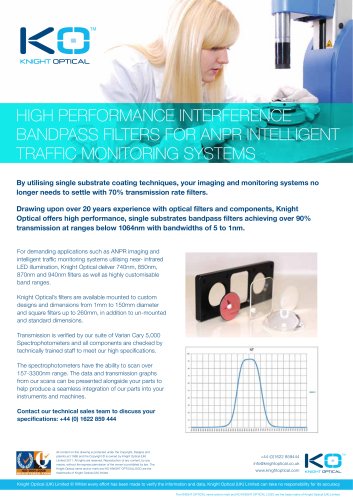 High Performance Interference Bandpass Filters for ANPR Intelligent Traffic Monitoring Systems