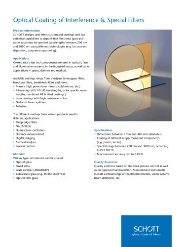 Optical Coating of Interference & Special Filters