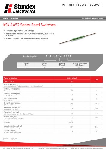 KSK-1A52 Series Reed Switches