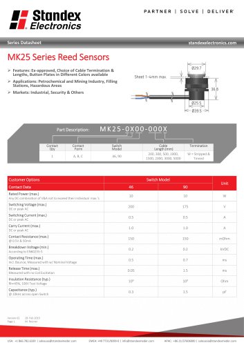 MK25 SERIES REED SENSOR