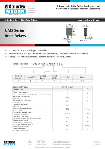 UMS SERIES REED RELAY