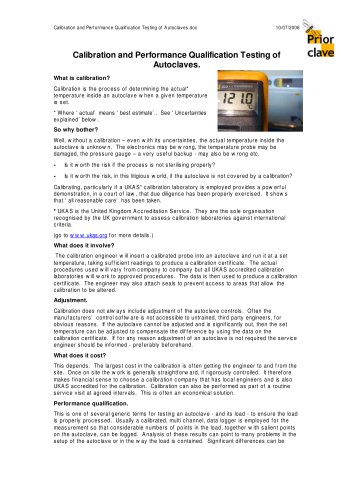 Calibration and Performance Testing of Autoclaves