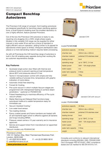 Compact 40 Benchtop Priorclave