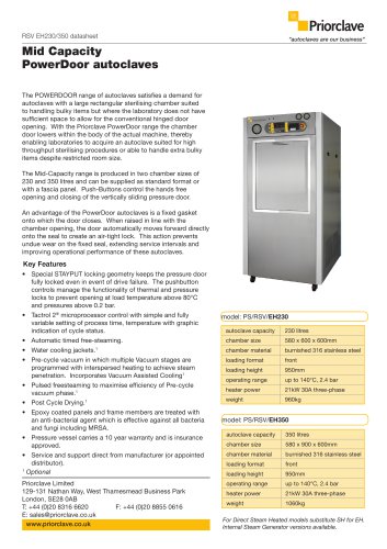 Rectangular Powerdoor 230 & 350L Priorclave