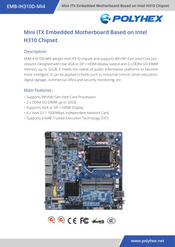 Mini ITX Embedded Motherboard Based on Intel H310 Chipset