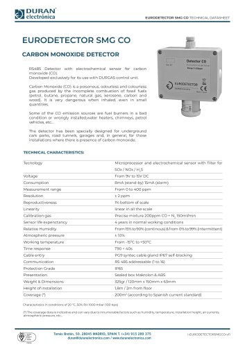 EURODETECTOR SMG CO CARBON MONOXIDE DETECTOR