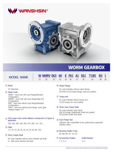 WANSHSIN Worm Gearmotor Brochure