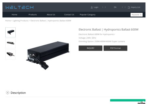 Electronic Ballast 600W for Hydroponics