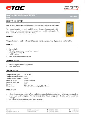 Digital thermo hygrometer RV1610