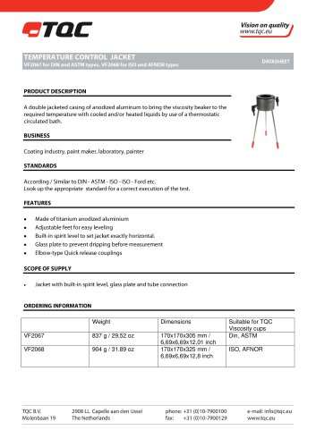 TEMPERATURE CONTROL JACKET FOR VISCOSITY CUP