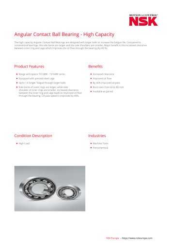 Angular Contact Ball Bearing - High Capacity