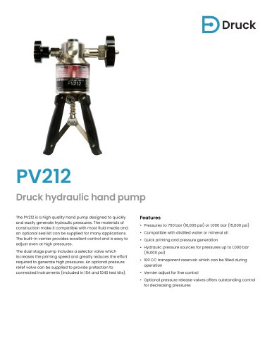 Druck PV212 Hydraulic Hand Pump