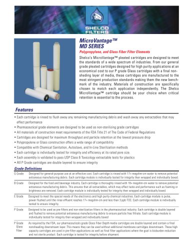 MicroVantage™- MD SERIES Polypropylene, and Glass Fiber Filter Elements