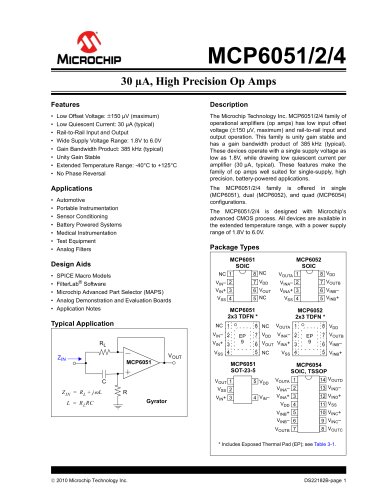 30 µA, High Precision Op Amps (MCP6051/2/4)