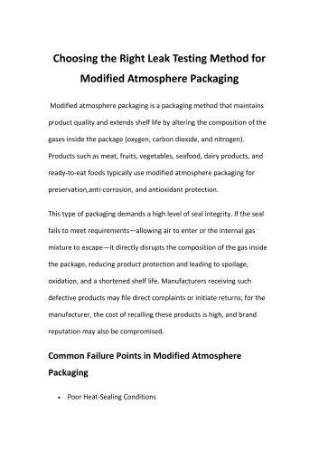Choosing the Right Leak Testing Method for Modified Atmosphere Packaging