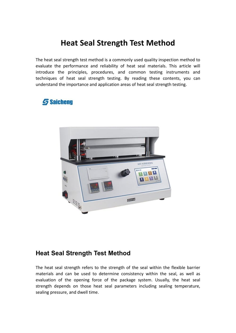 Heat Seal Strength Test Method - Jinan Saicheng Electronic Technology Co.,LTD