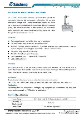 Saicheng PET Bottle Vertical Load Tester VP-1000
