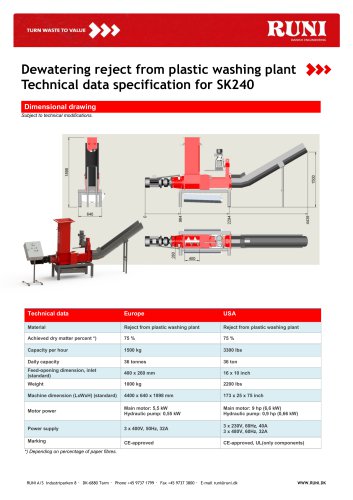 SK240 Dewatering reject from plastic washing plant